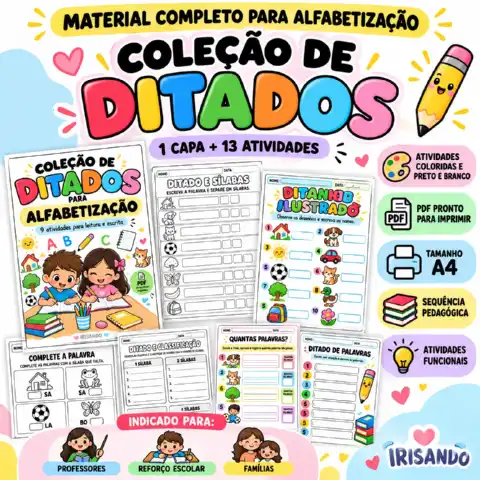 Coleção de Ditados para Alfabetização – 13 Atividades — amostra 2: Atividades variadas de ditado para desenvolver escrita,…