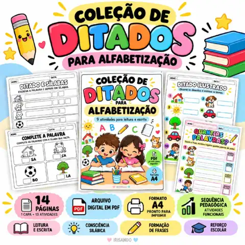 Coleção de Ditados para Alfabetização – 13 Atividades — amostra 3: Atividades variadas de ditado para desenvolver escrita,…