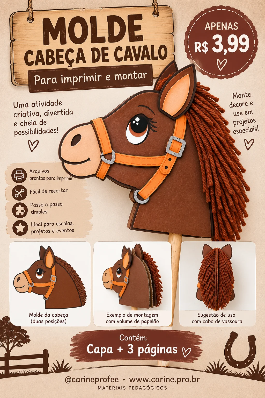 Coleção Molde: Cavalinho de pau. Ed infantil.pdf — Alfabetização para Educação Infantil: Faça um cavalinho de pau com as…