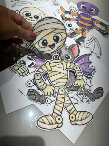 Coleção Monstrinhos Articulados – Halloween para Imprimir — amostra 5: Coleção digital com monstrinhos articulados em…