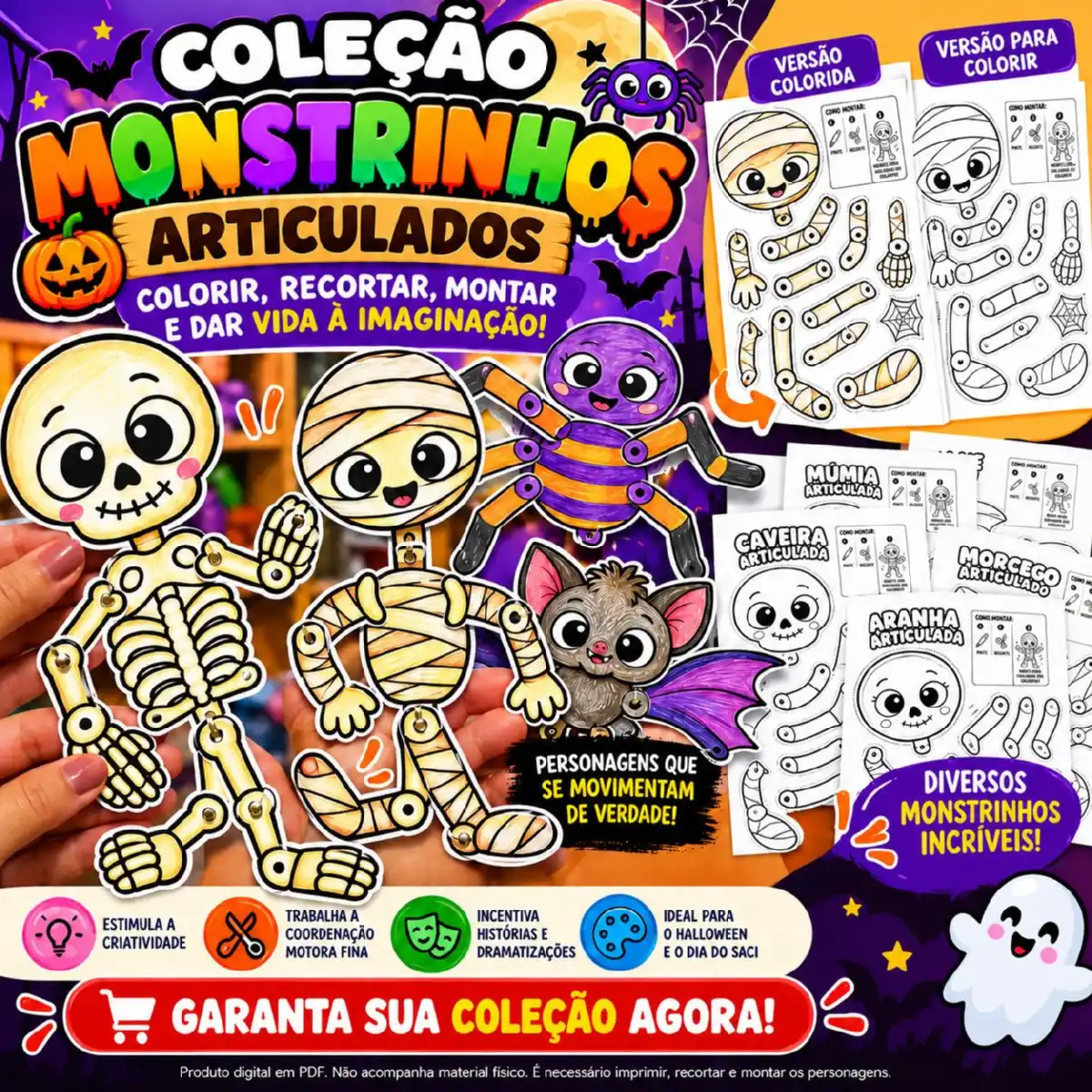 Coleção Monstrinhos Articulados – Halloween para Imprimir — História para Todas as séries: Coleção digital com monstrinhos…