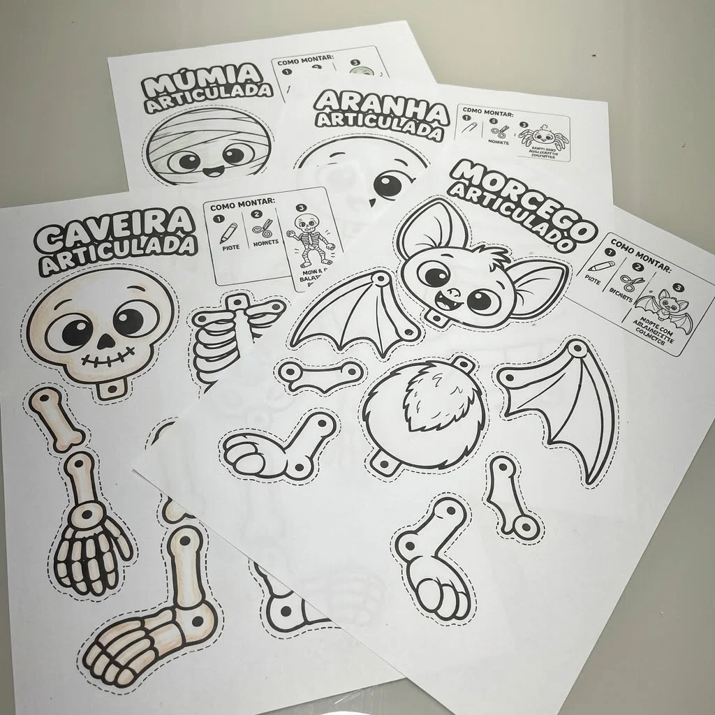 Coleção Monstrinhos Articulados para Montar e Colorir — amostra 4: 🎁 DUAS VERSÕES PARA ESCOLHER!