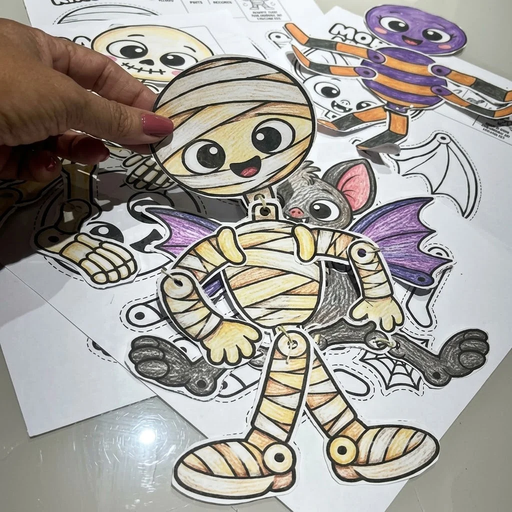 Coleção Monstrinhos Articulados para Montar e Colorir — amostra 5: Monstrinhos articulados para imprimir, colorir, recortar…
