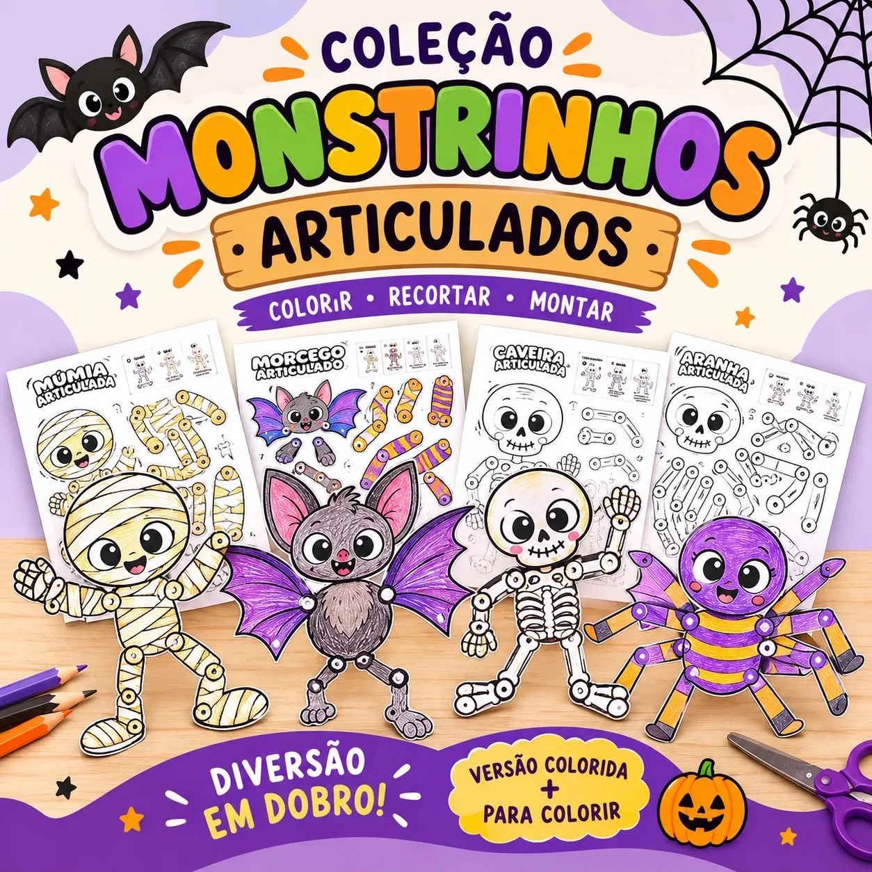 Coleção Monstrinhos Articulados para Montar e Colorir — Datas comemorativas para Educação Infantil: Monstrinhos articulados…
