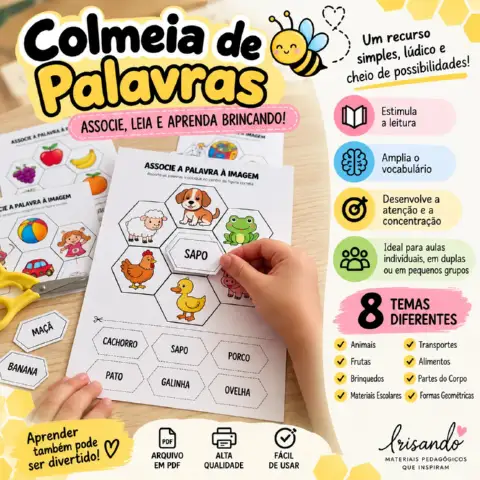 Colmeia de Palavras | Alfabetização lúdica — amostra 1: Atividade de alfabetização com a proposta Colmeia de Palavras,…