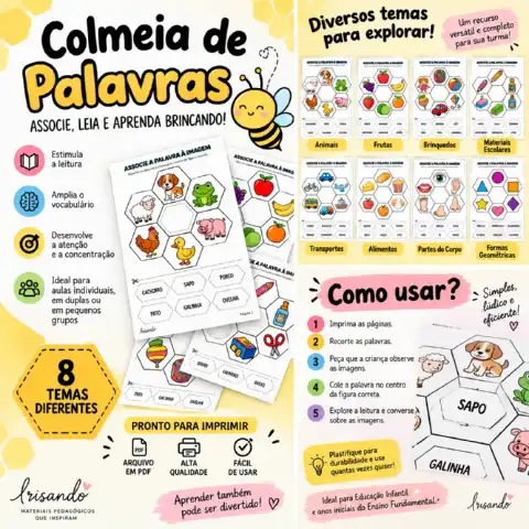 Colmeia de Palavras | Alfabetização lúdica — amostra 2: Atividade de alfabetização com a proposta Colmeia de Palavras,…