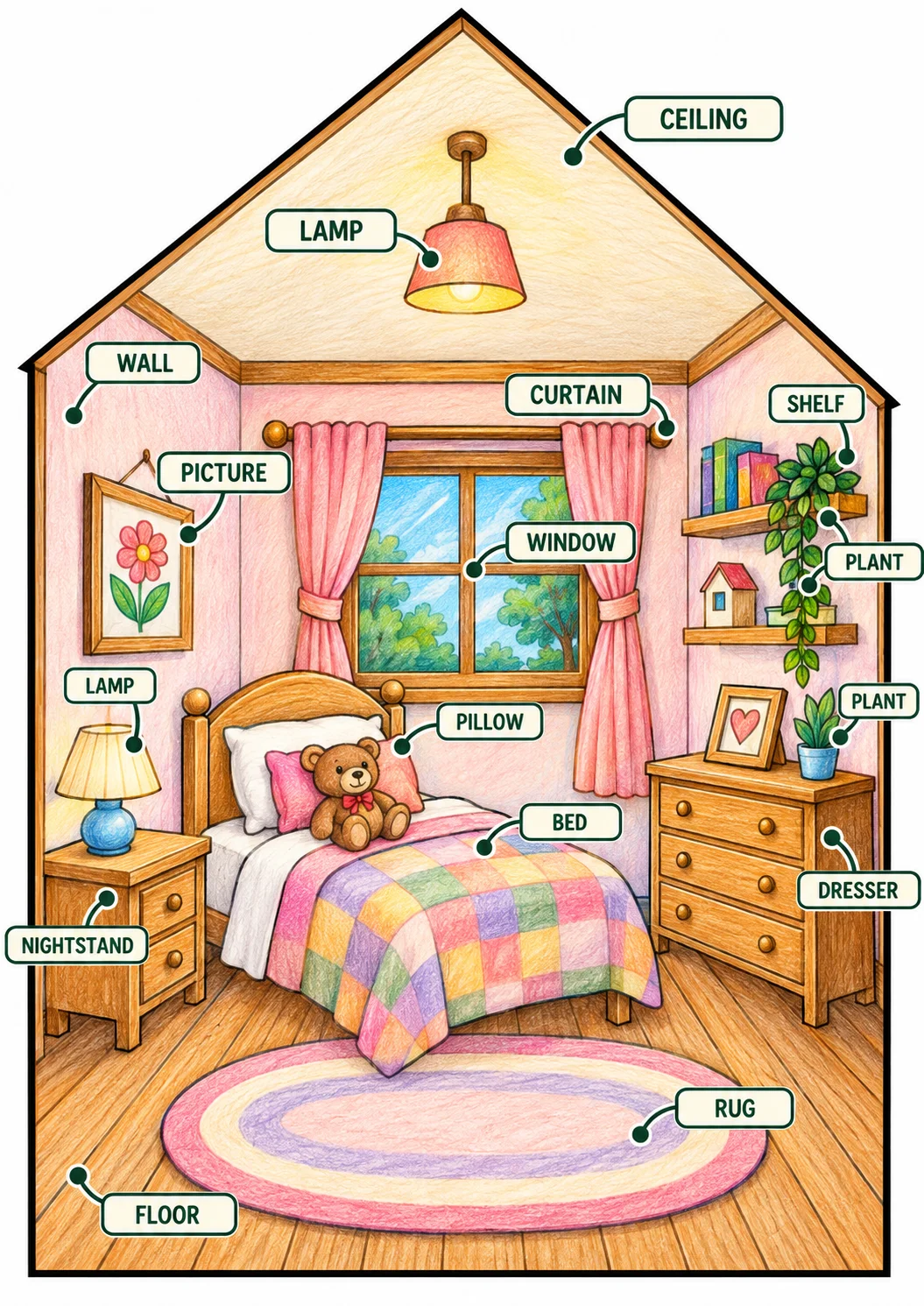 Colorir e Montar uma Casa - Build a House - Bilíngue — amostra 3: 🏡 Kit de inglês para crianças: house vocabulary, cenas…