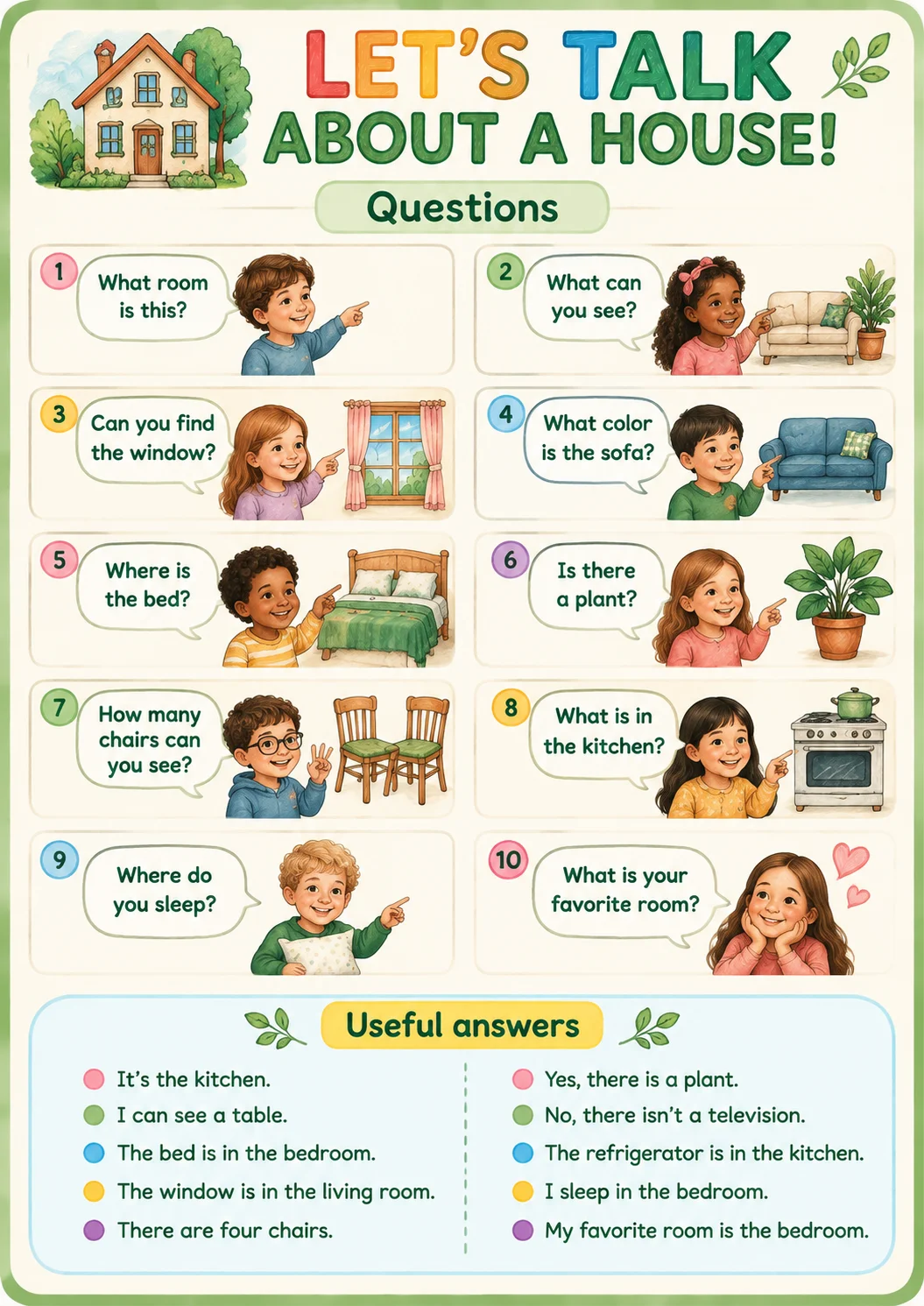 Colorir e Montar uma Casa - Build a House - Bilíngue — amostra 4: 🏡 Kit de inglês para crianças: house vocabulary, cenas…