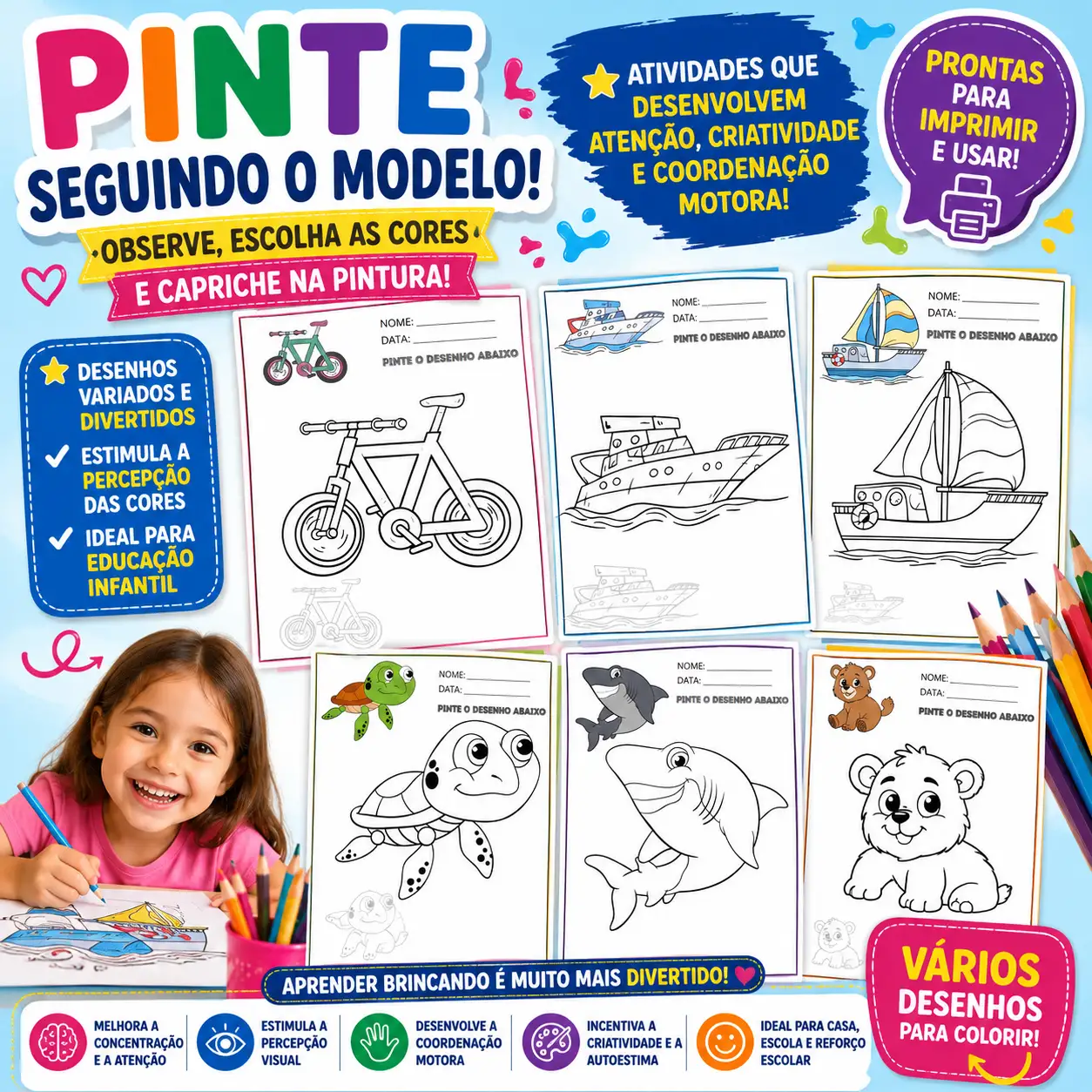 COLORIR MEIOS DE TRANSPORTE E ANIMAIS - ARTES — Alfabetização para Educação Infantil: Atividades divertidas para a criança…