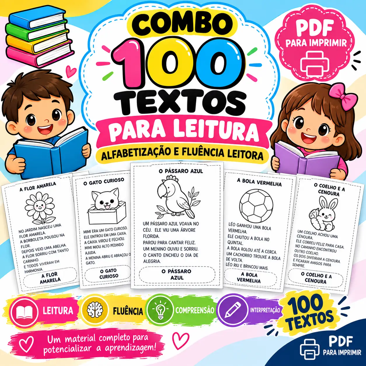 Combo 100 Textos para Leitura – Alfabetização e Fluência Leitora — capa do material