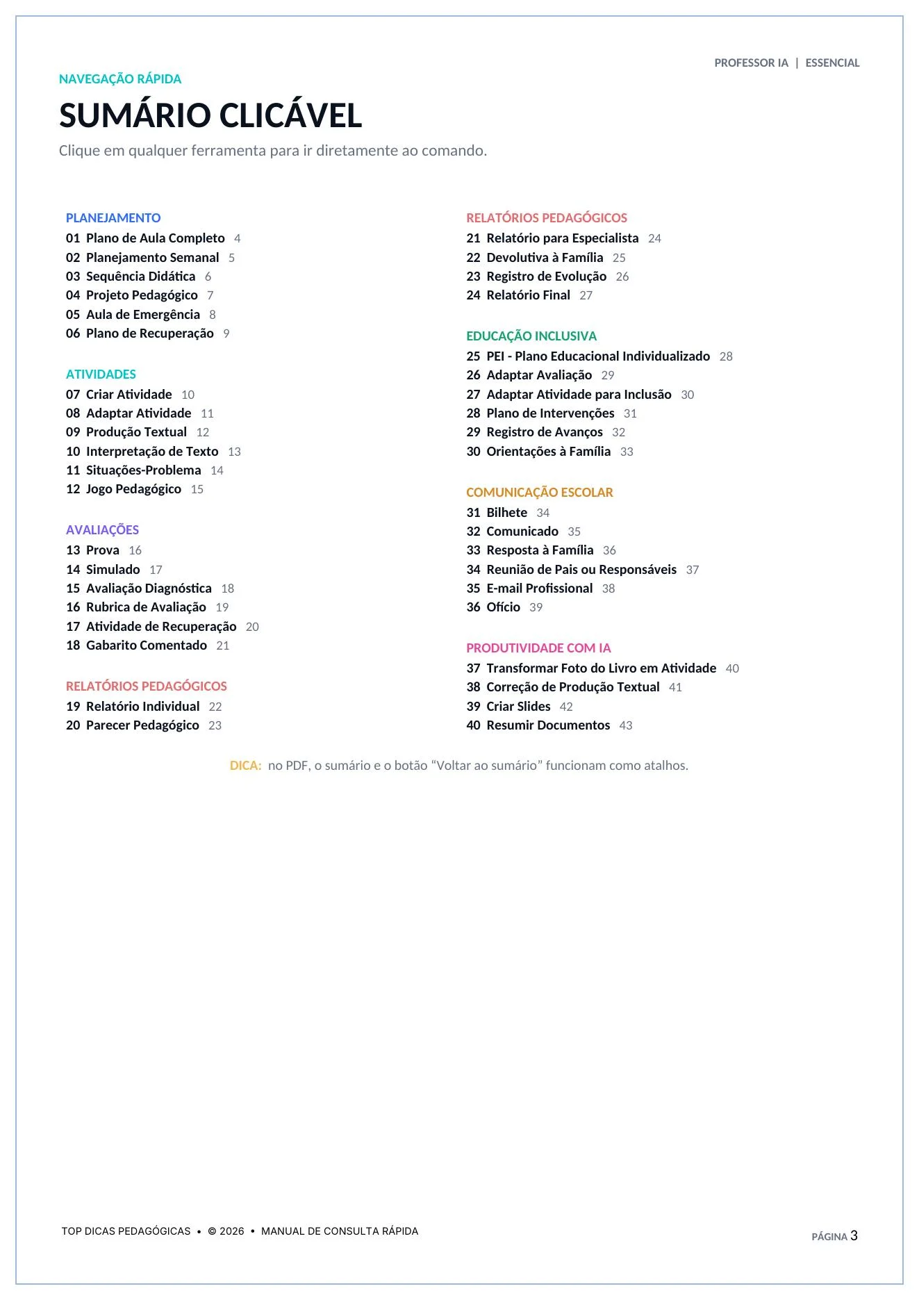 Combo 40 Comandos de Inteligência Artificial para Professores (PDF) — amostra 2: Economize horas de planejamento escolar…