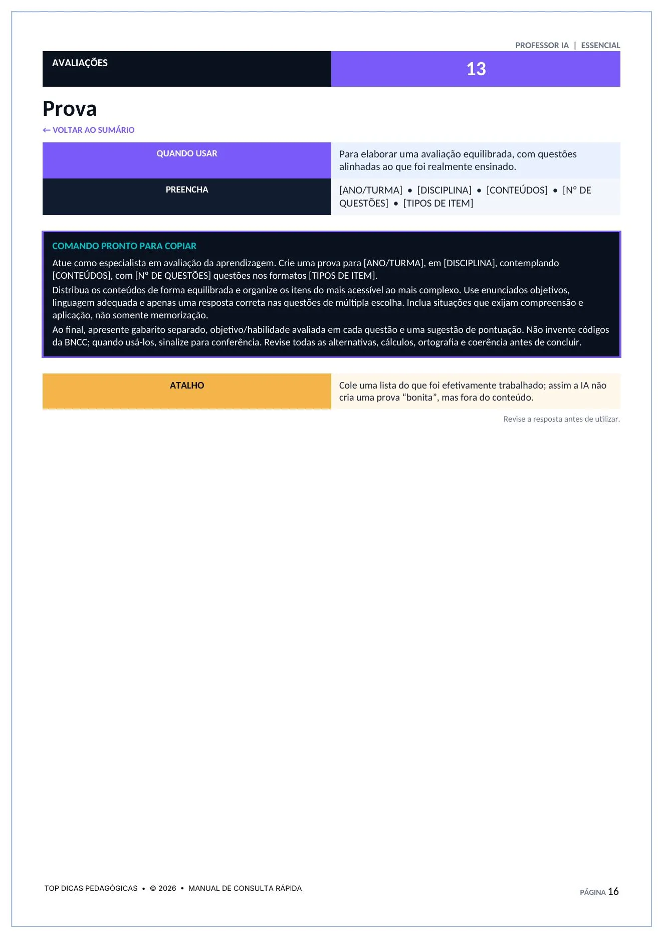 Combo 40 Comandos de Inteligência Artificial para Professores (PDF) — amostra 5: Economize horas de planejamento escolar…