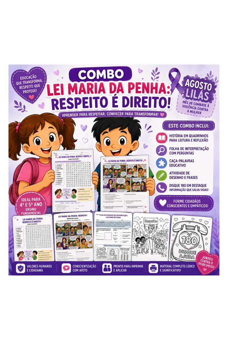 combo atividades Agosto lilás - Maria da Penha para 4° e 5° anos — capa do material