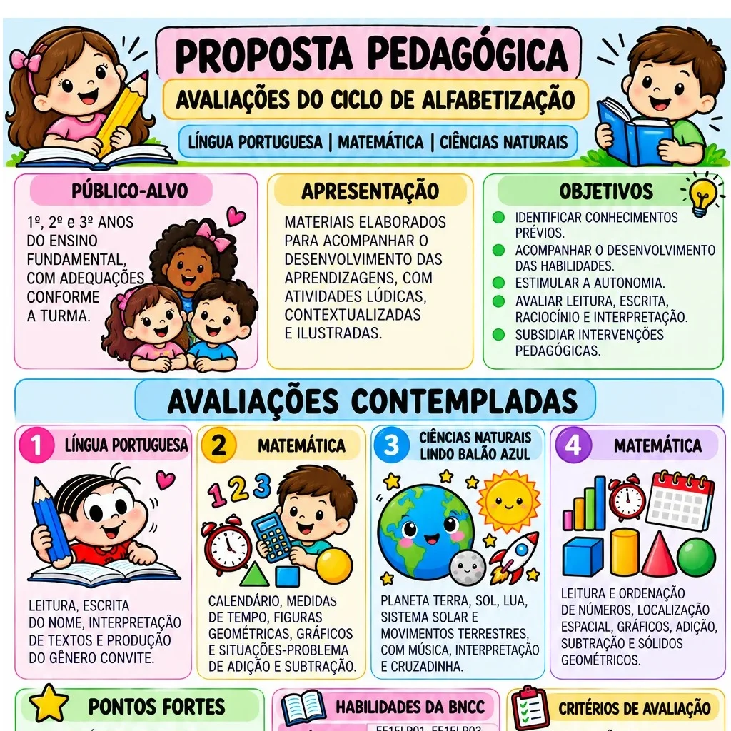 COMBO AVALIAÇÕES PARA O CICLO DE ALFABETIZAÇÃO — Alfabetização para 3º ano: AS AVALIAÇÕES APRESENTAM ATIVIDADES LÚDICAS E…