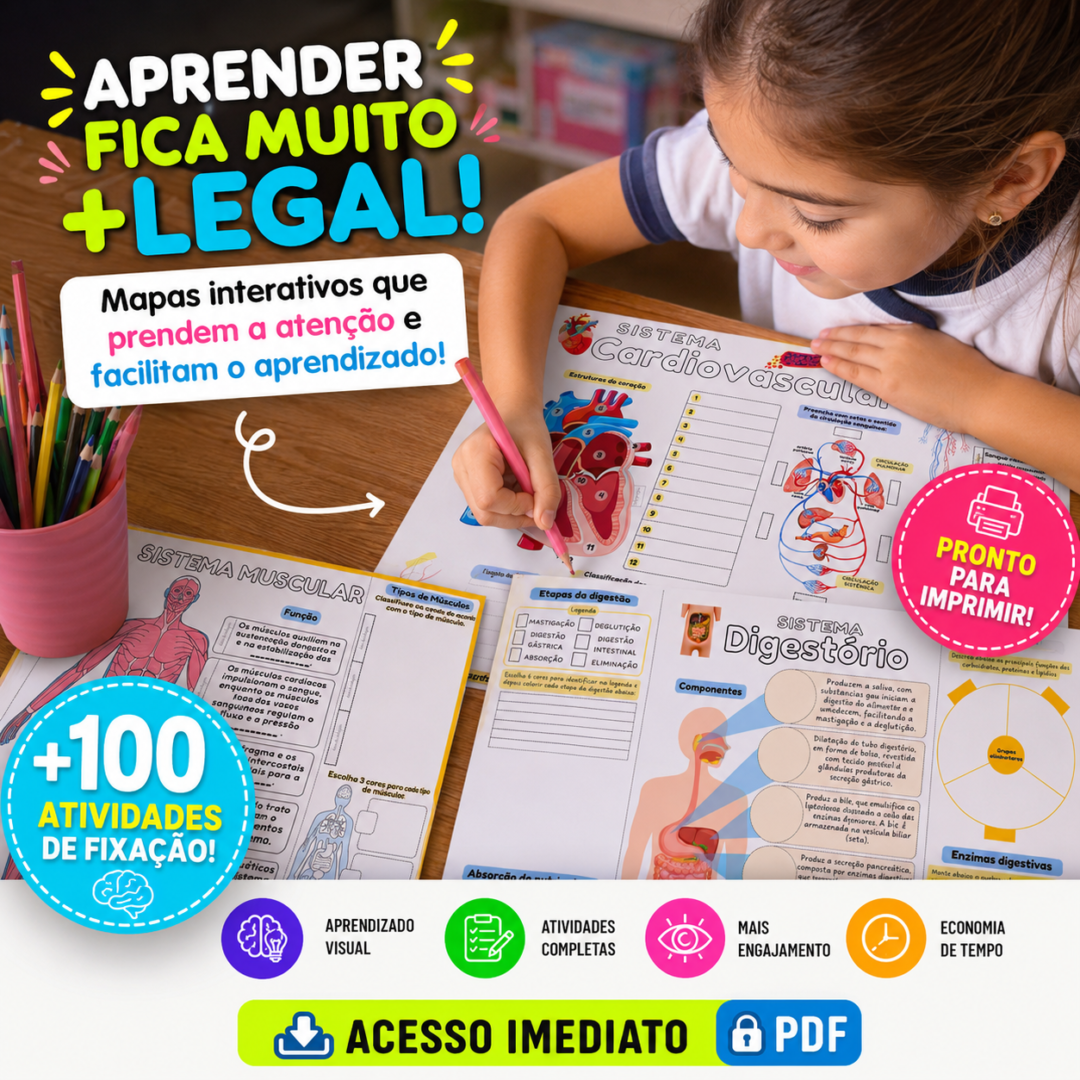 Combo corpo humano – PDF para Imprimir — amostra 3: Formato e entrega
