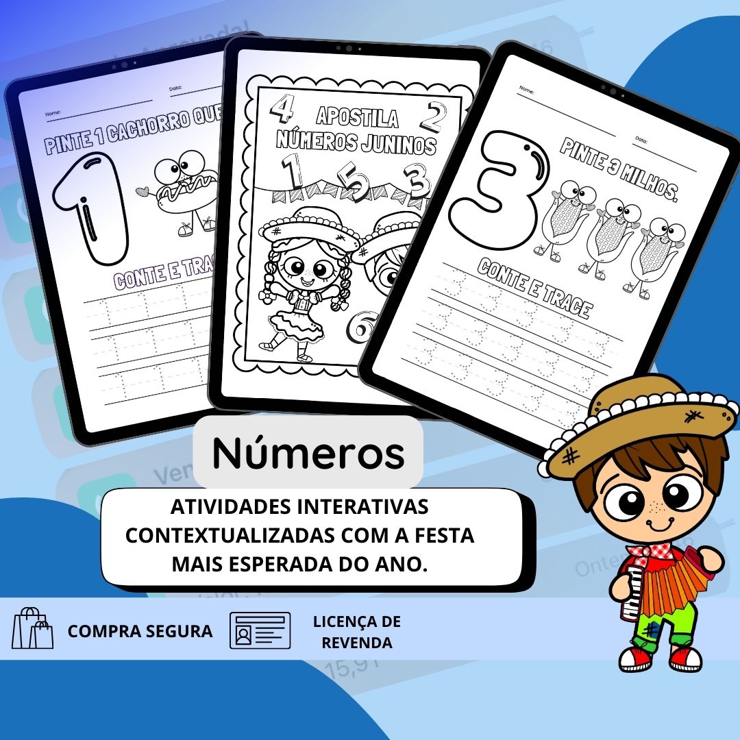 Combo de apostilas de atividades juninas | Educação Infantil e Alfabetização — amostra 3: Formato e entrega