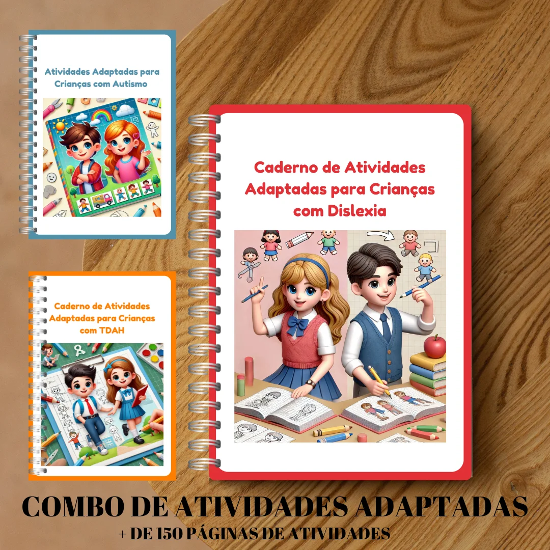 Combo de Atividades Adaptadas - TDAH, Autismo e Dislexia — Alfabetização para Educação Infantil: 3 Cadernos de Atividades…