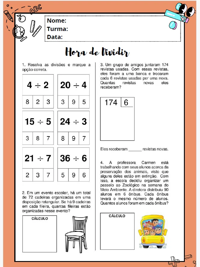 🎯➗ COMBO DE ATIVIDADES DE DIVISÃO – 2º, 3º E 4º ANO — amostra 6: Um combo completo para trabalhar divisão de forma…