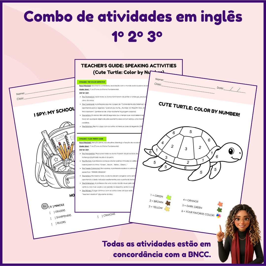 Kit de Atividades Inglês 1º ao 3º Ano | BNCC | Print & Go — capa do material