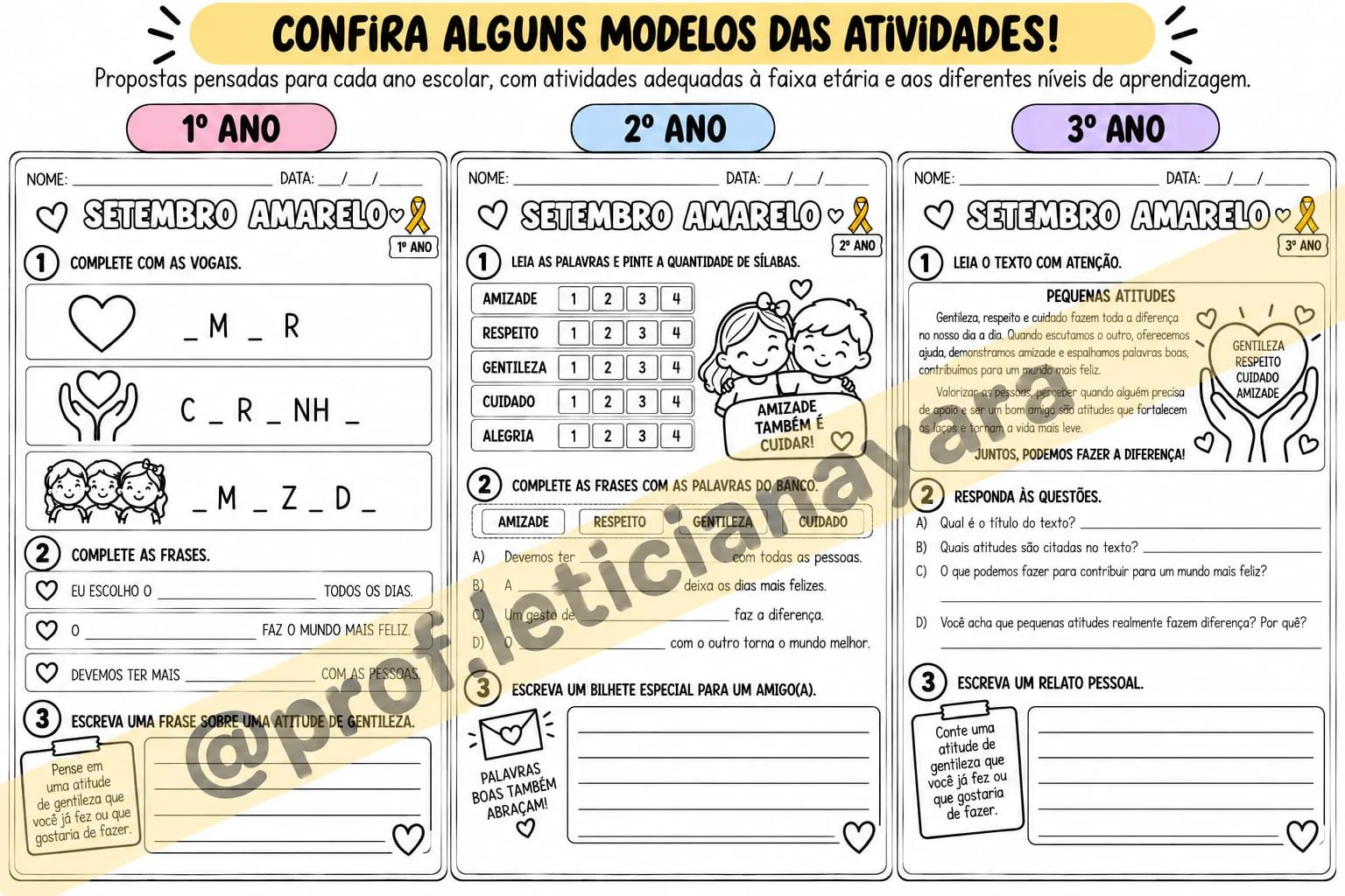 Combo de atividades - Setembro Amarelo - 1º ao 5º ano — amostra 2: 1º ao 5º ano Combo de atividades - Setembro Amarelo - 1º ao 5º ano — amostra 2: 1º ao 5º ano