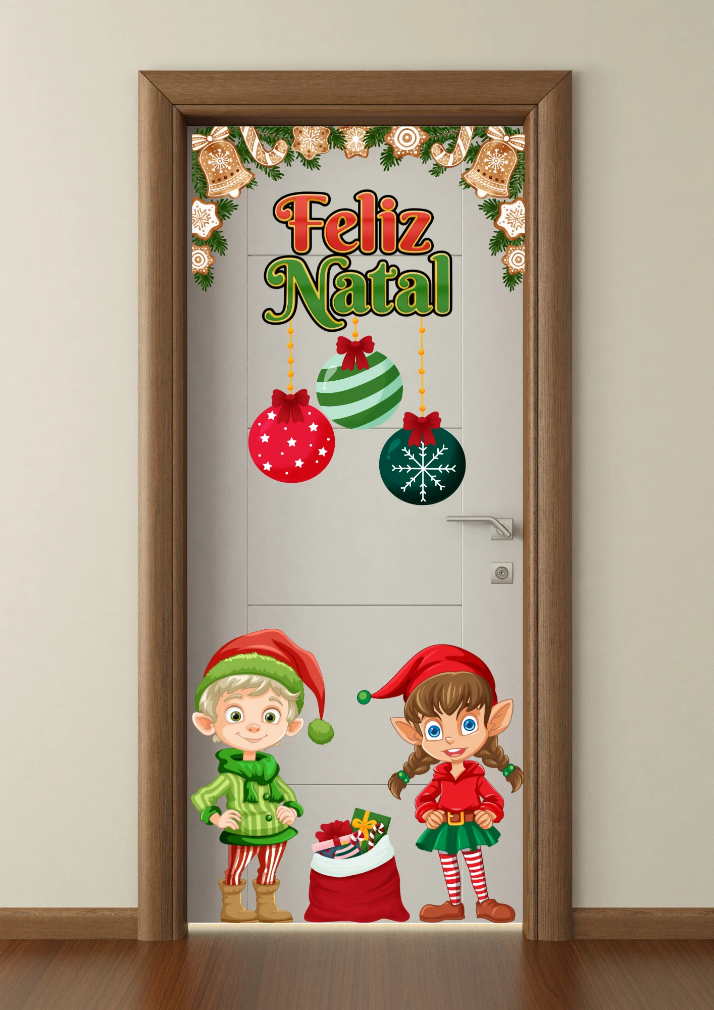 Combo de Decoração Natalina para Porta Escolar — amostra 2: Decoração natalina para porta escolar, com Papai Noel,…