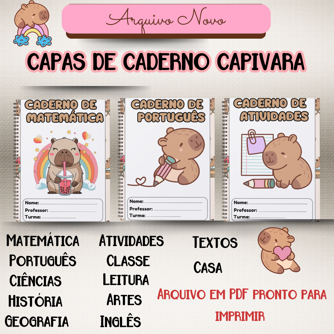 Combo de recursos: capivara fofa – Material Pedagógico — amostra 2: Formato e entrega