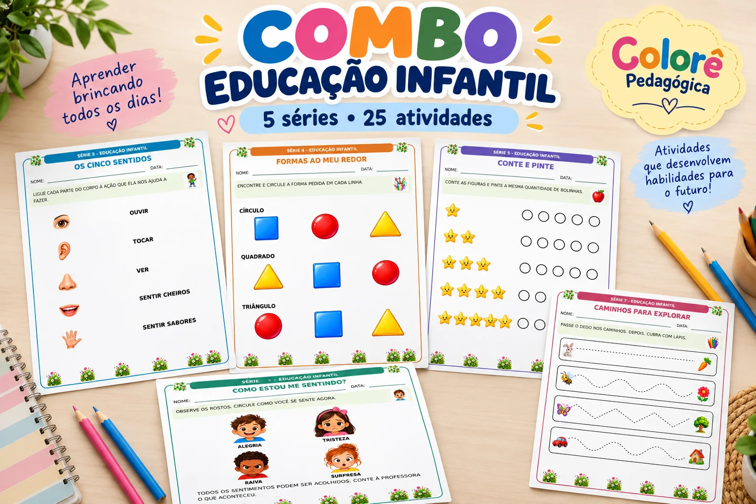Combo Educação Infantil 5 Séries com 25 Atividades Ilustradas — capa do material