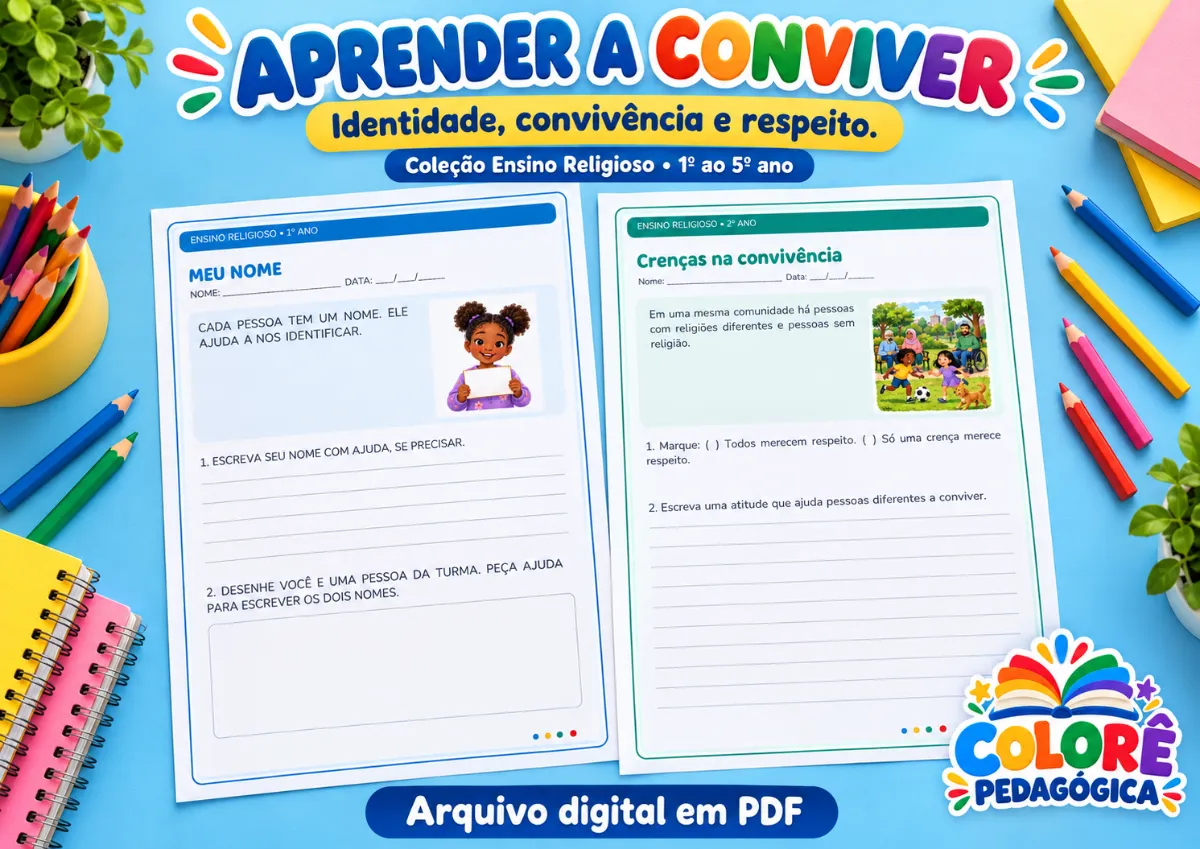 Combo Ensino Religioso do 1º ao 5º Ano | 100 Atividades — Conviver e Respeitar — amostra 1: 💻 Produto digital. Não inclui…