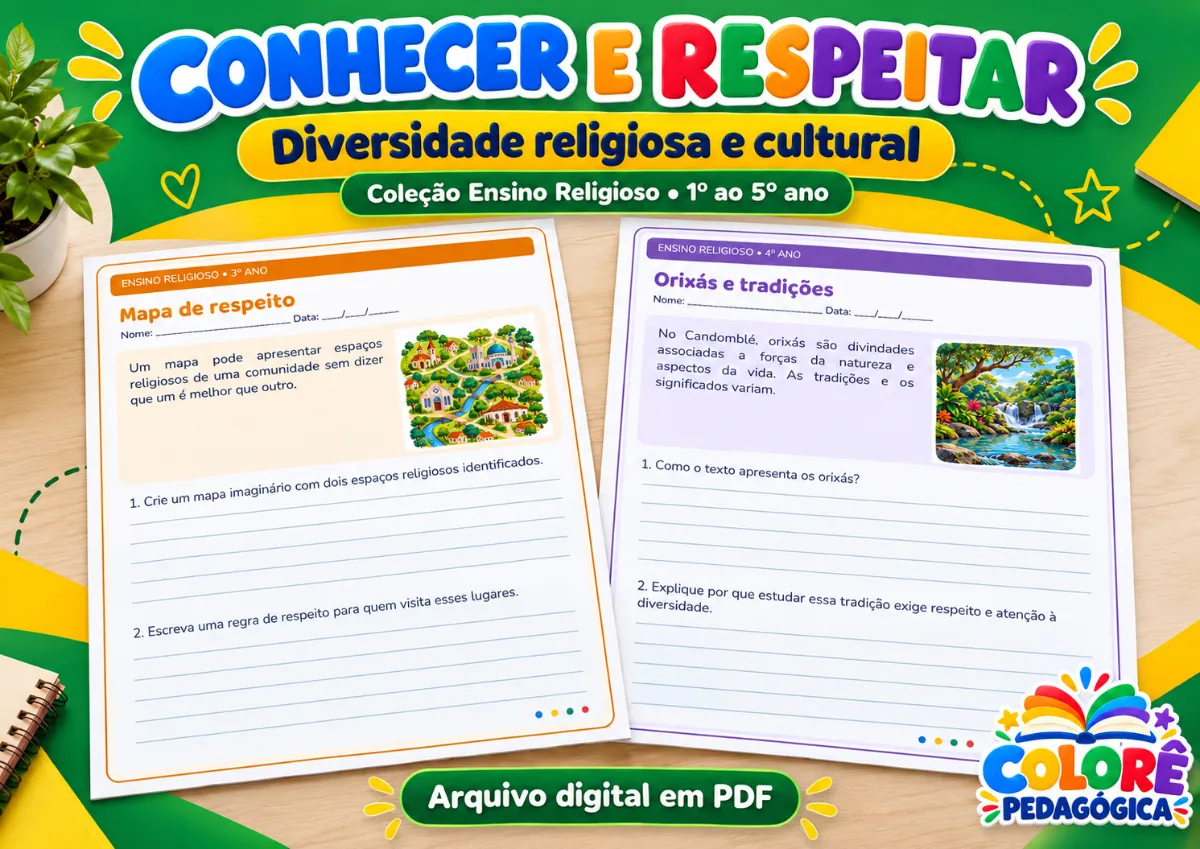 Combo Ensino Religioso do 1º ao 5º Ano | 100 Atividades — Conviver e Respeitar — amostra 3: Cinco apostilas de Ensino…