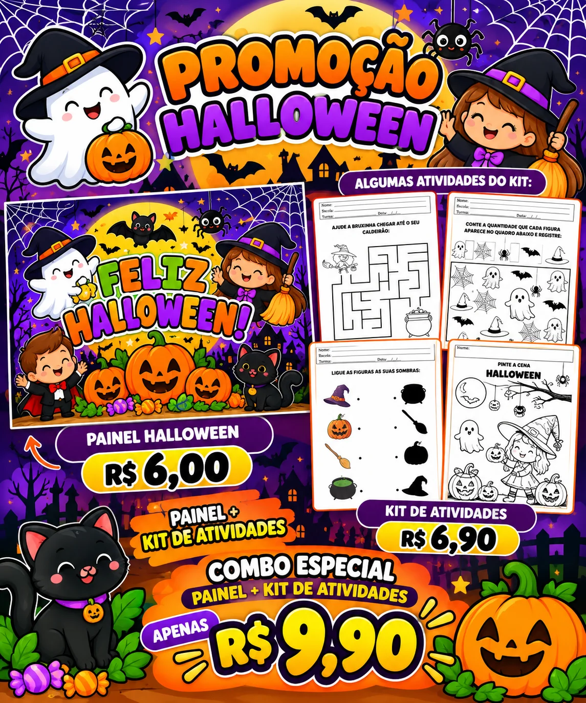 🎃 COMBO ESPECIAL DE HALLOWEEN – PAINEL + ATIVIDADES 👻 — capa do material