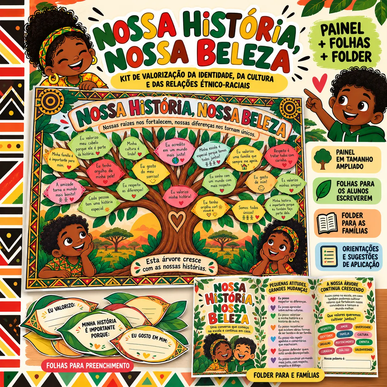Combo Nossa História, Nossa Beleza | Painel Consciência Negra + Folder — capa do material
