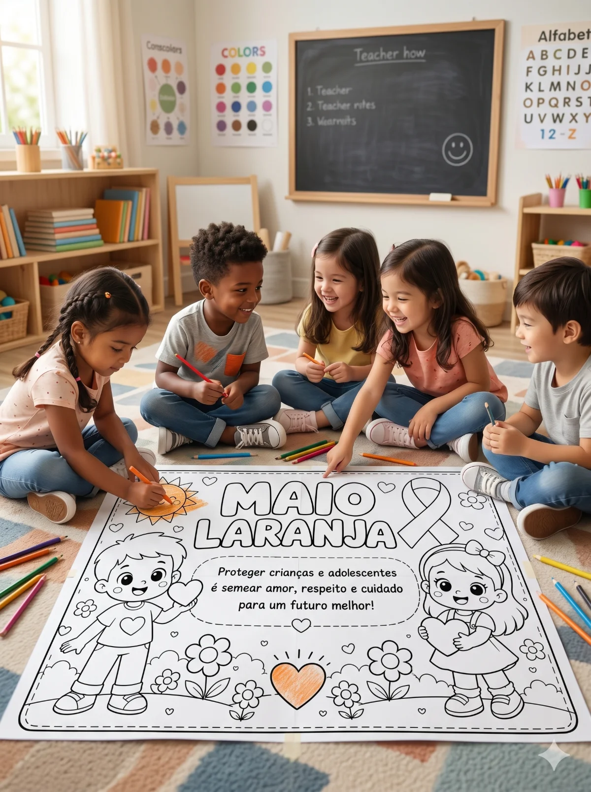COMBO PARA PINTURA COLETIVA – MAIO LARANJA — amostra 2: Atividade educativa e acolhedora para trabalhar a conscientização e…
