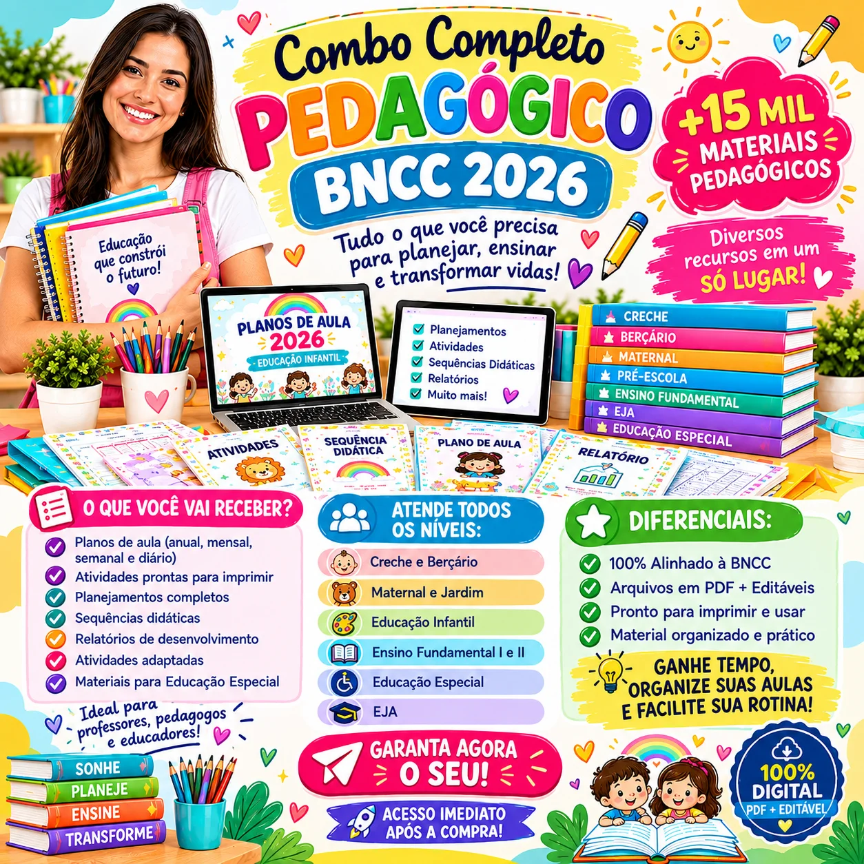 Combo Pedagógico BNCC 2026: +15 Mil Materiais em PDF e WORD — Alfabetização para Educação Infantil: Mais de 15 mil…