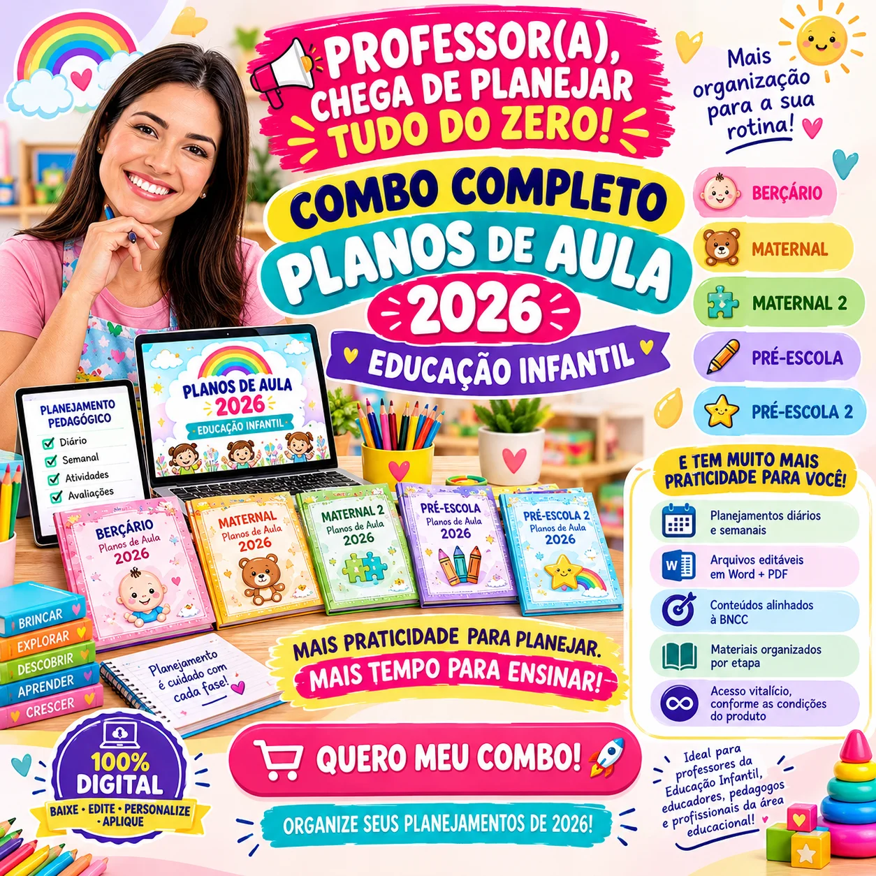 Combo Planos de Aula 2026 – Educação Infantil, Berçário ao Pré — capa do material