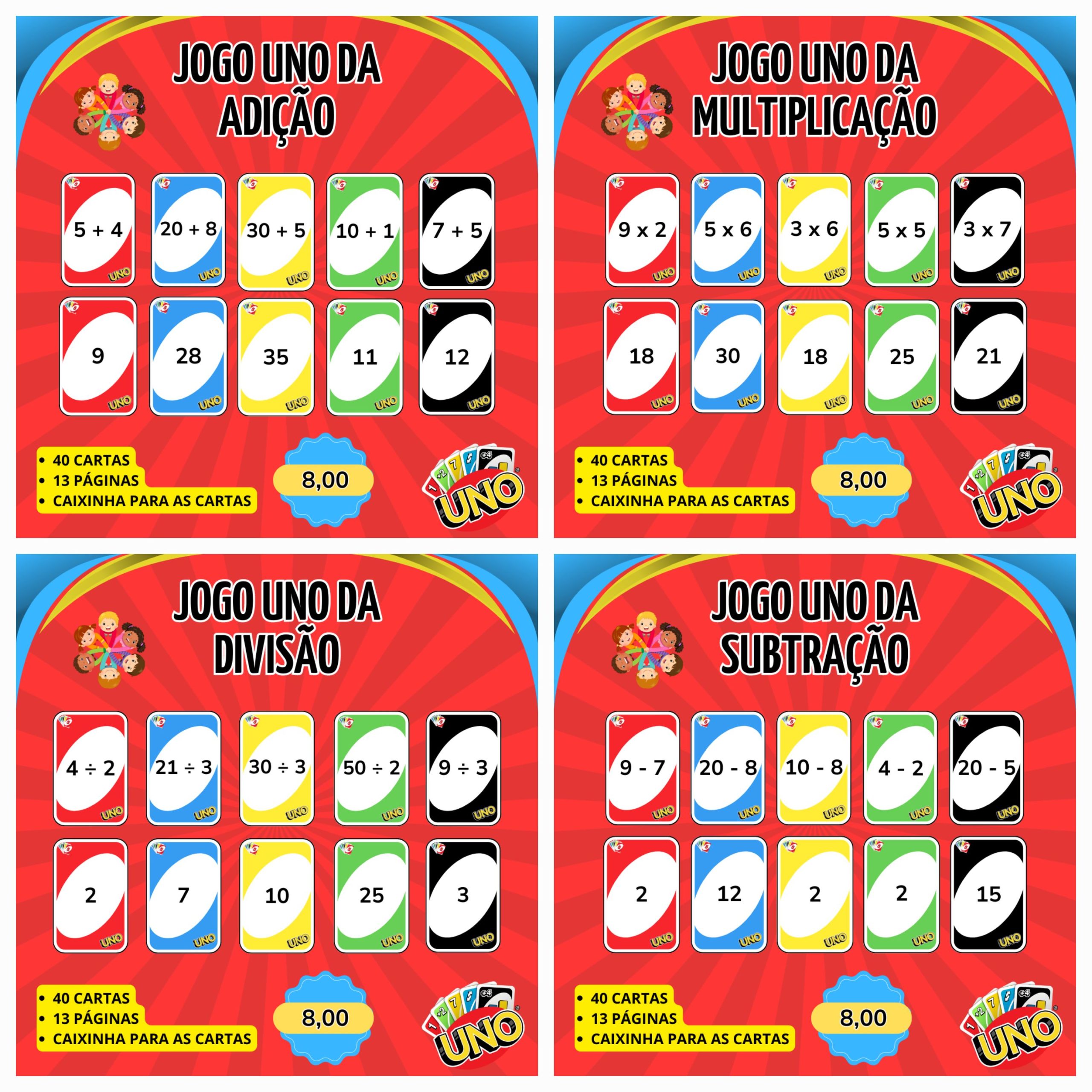 Combo uno das 4 operações – PDF para Imprimir — Matemática para Ensino Médio: Uno Matemático, um jogo lúdico e interativo…