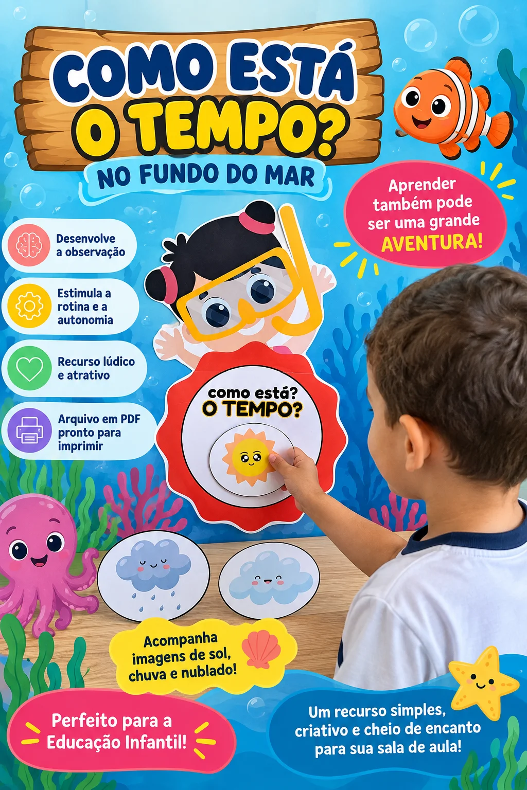 🌊COMO ESTÁ O TEMPO NO FUNDO DO MAR? - ATIVIDADE LUDICA — Alfabetização para Educação Infantil: Com o recurso Como Está o…
