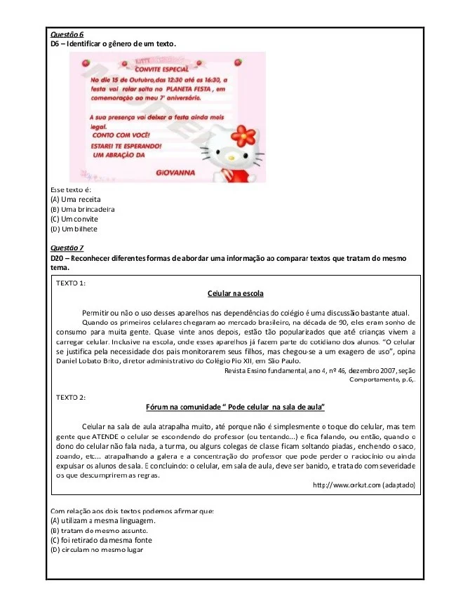 COMPILADO 2 DE QUESTÕES DE LP - SIMULADOS - ENSINO FUNDAMENTAL — amostra 5: 📚 COMPILADO DE QUESTÕES PARA SIMULADOS –…