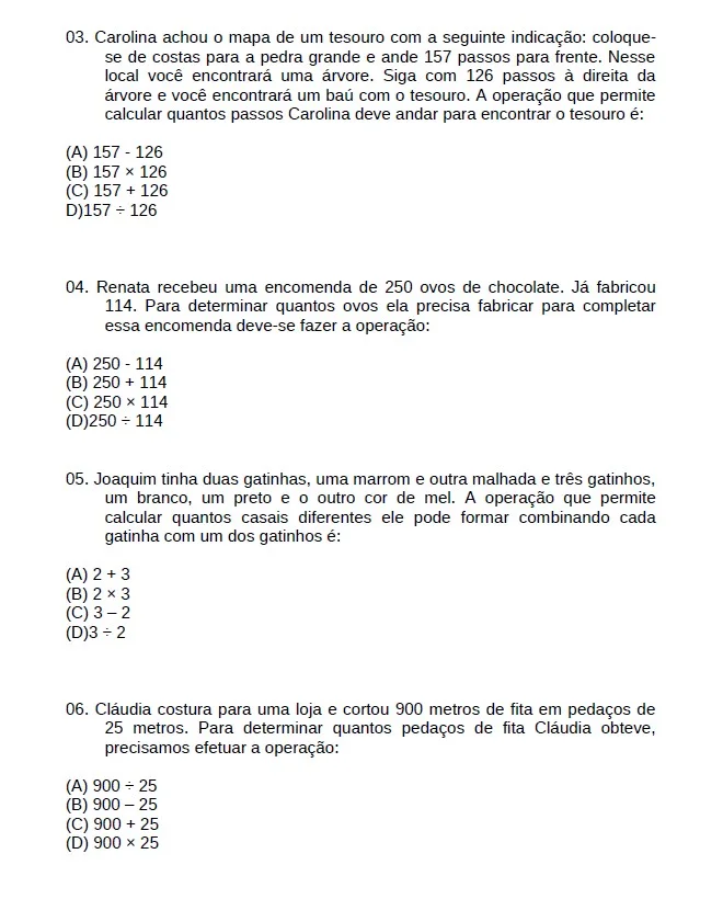 COMPILADO DE QUESTÕES DE MATEMÁTICA 2 – SIMULADOS ENSINO FUNDAMENTAL — amostra 2: Preparei um compilado de questões de…