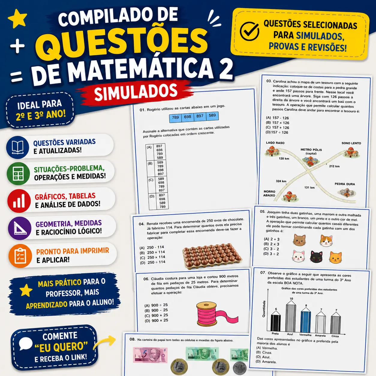 COMPILADO DE QUESTÕES DE MATEMÁTICA 2 – SIMULADOS ENSINO FUNDAMENTAL — capa do material