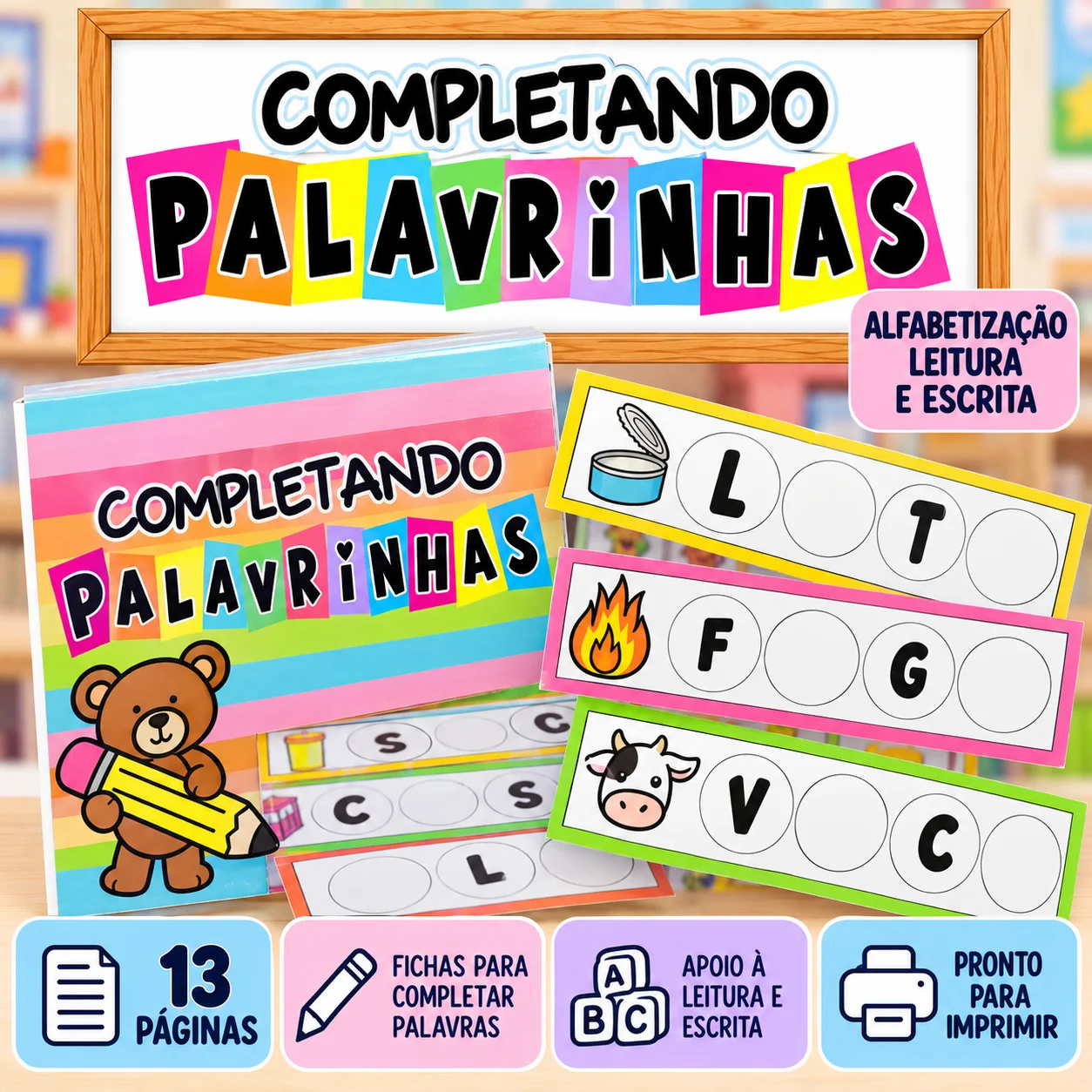 Completando Palavrinhas | Jogo com Vogais - Alfabetização — capa do material