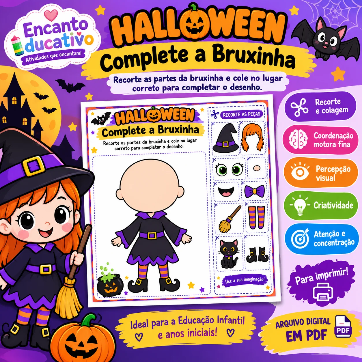 🎃 COMPLETE A BRUXINHA — ATIVIDADE DE HALLOWEEN — capa do material