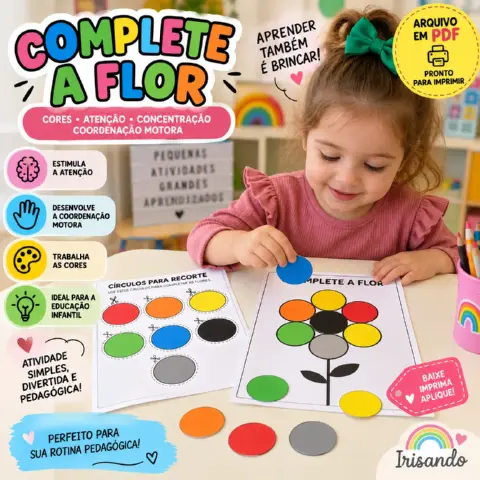 COMPLETE A FLOR - PRIMAVERA - JOGO DE CORES - Educação Infantil — amostra 2: 🌈 Jogo em PDF para trabalhar cores, atenção,… COMPLETE A FLOR - PRIMAVERA - JOGO DE CORES - Educação Infantil — amostra 2: 🌈 Jogo em PDF para trabalhar cores, atenção,…