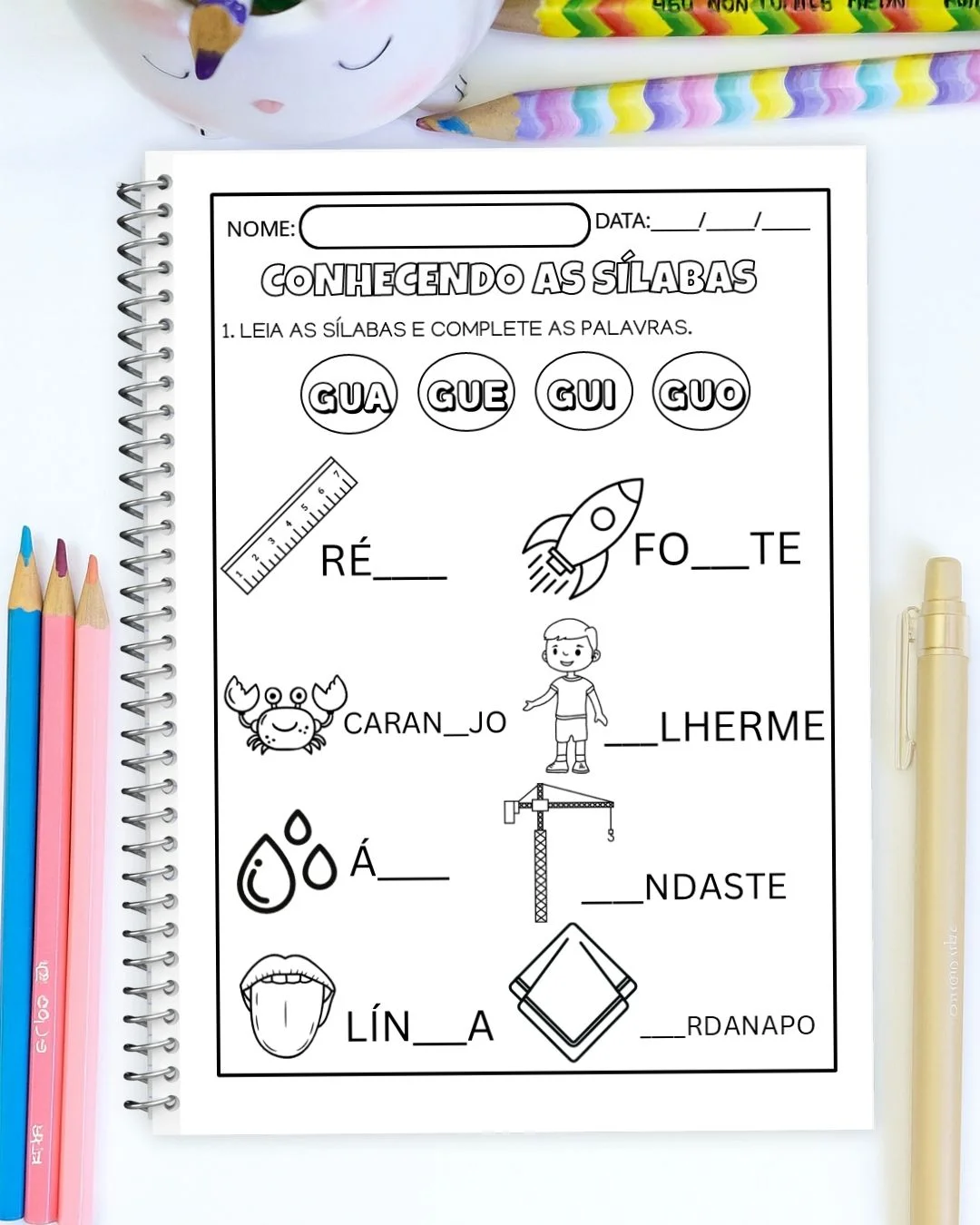 Complete as Palavras: Atividades de Alfabetização — amostra 1: Atividades de alfabetização para completar palavras com…