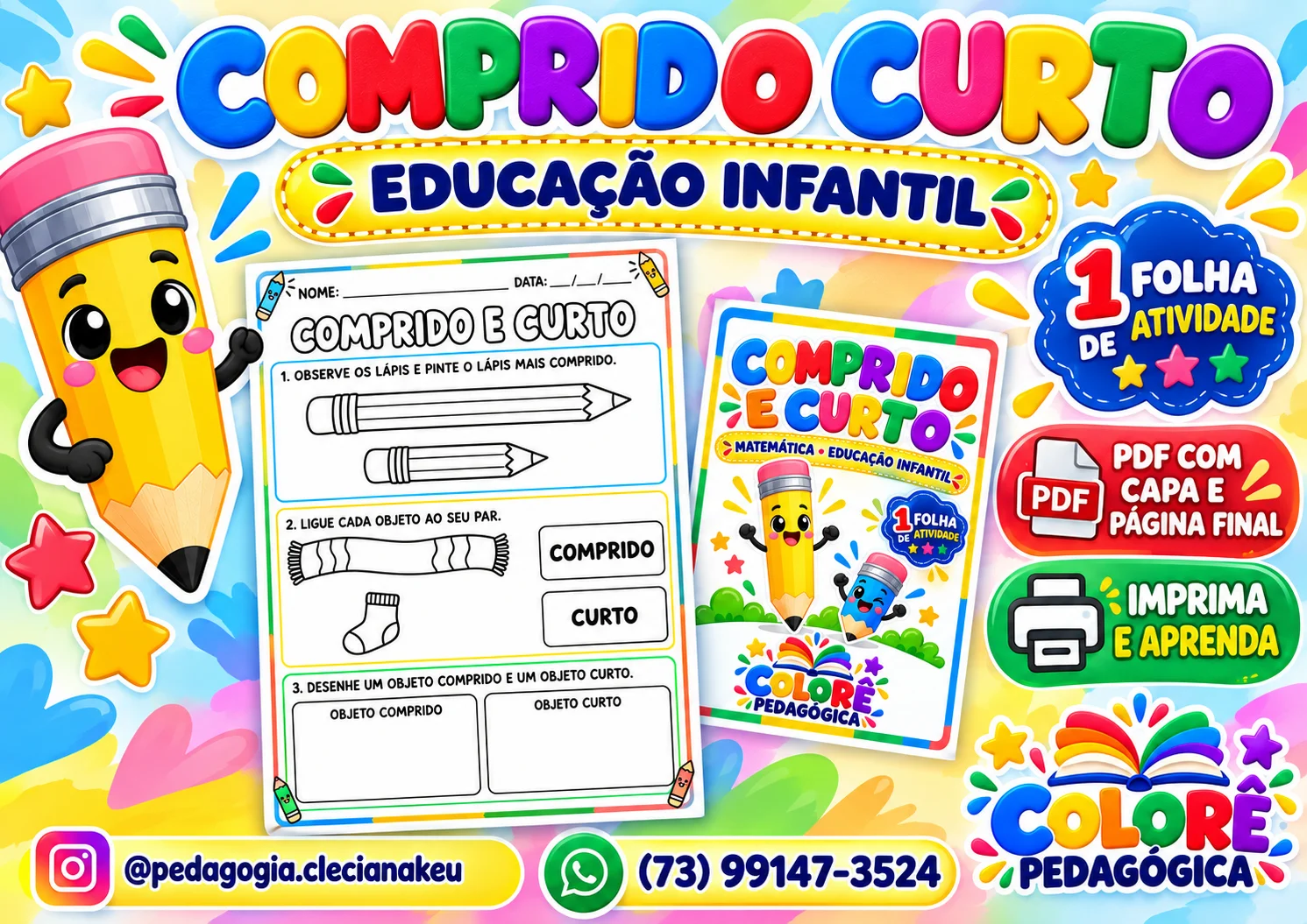 Comprido e Curto — Atividade de Matemática para Educação Infantil — amostra 2: Uma atividade divertida para comparar…