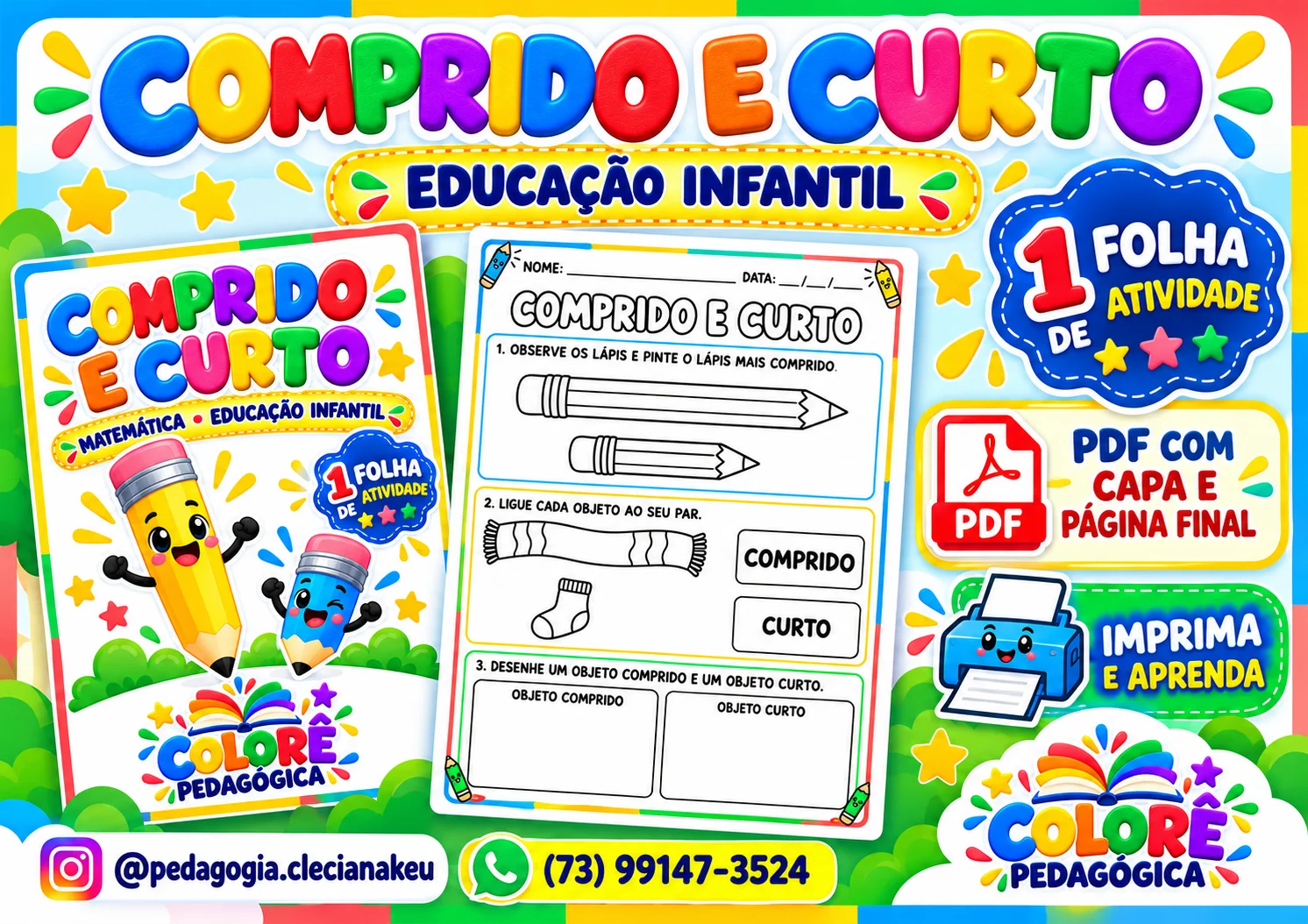 Comprido e Curto — Atividade de Matemática para Educação Infantil — amostra 3: Uma atividade divertida para comparar…