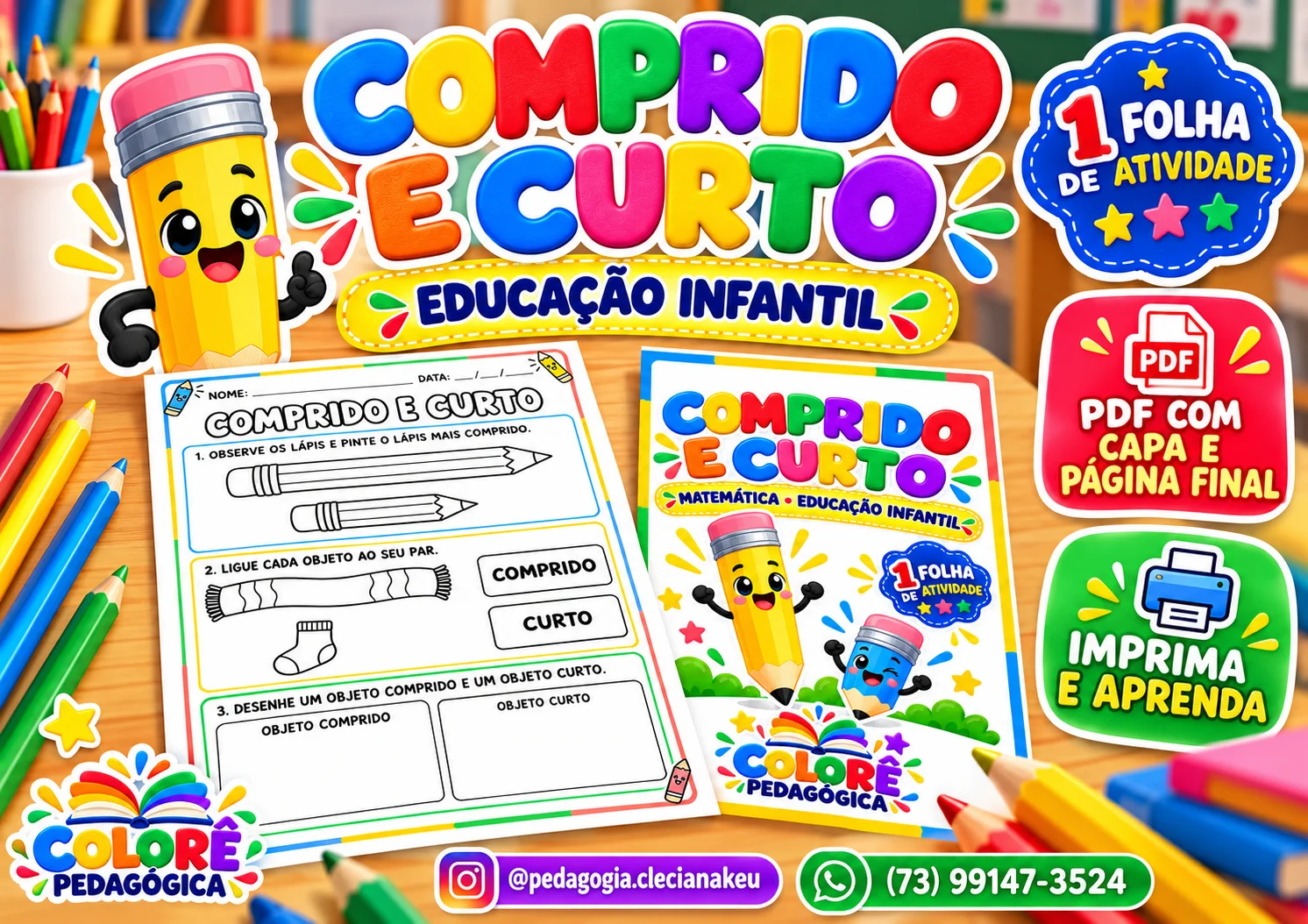 Comprido e Curto — Atividade de Matemática para Educação Infantil — capa do material