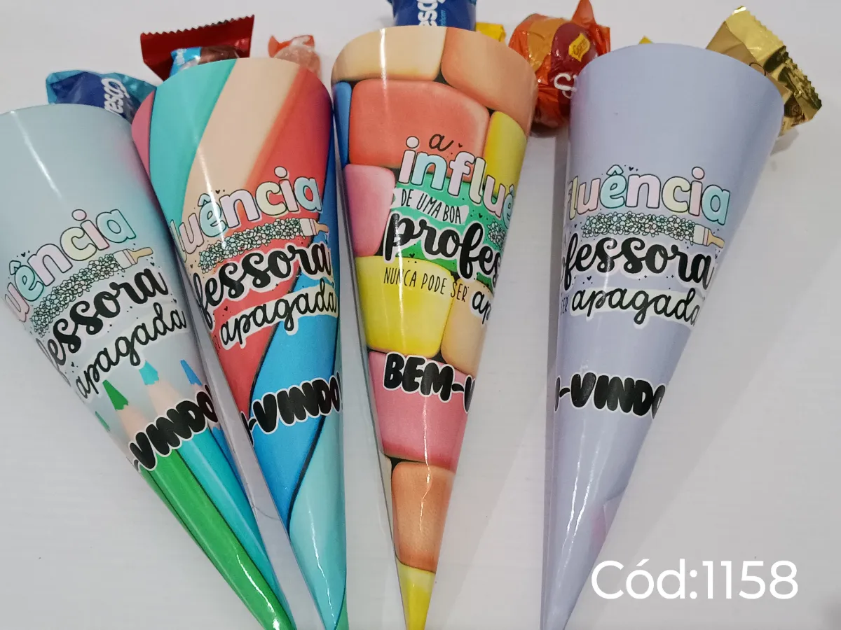 Cones para Presentear Professoras em PDF — amostra 1: 4 modelos de cones para presentear as professoras, em arquivo…