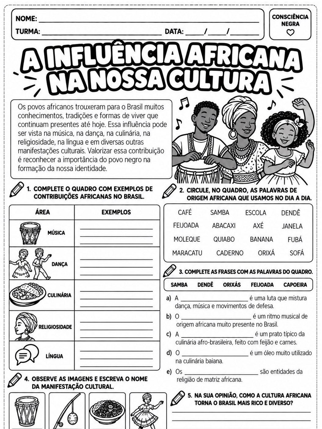 Consciência Negra – 10 Atividades para Imprimir | Fundamental I — amostra 1: Kit Consciência Negra com 10 atividades em PDF…