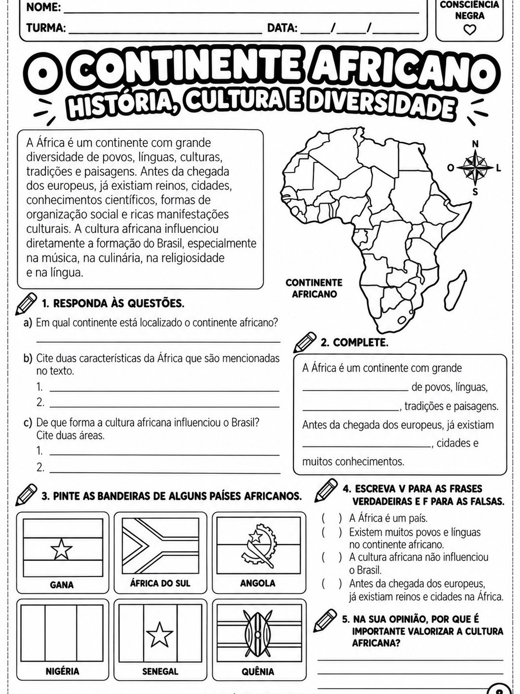 Consciência Negra – 10 Atividades para Imprimir | Fundamental I — amostra 2: Kit Consciência Negra com 10 atividades em PDF…
