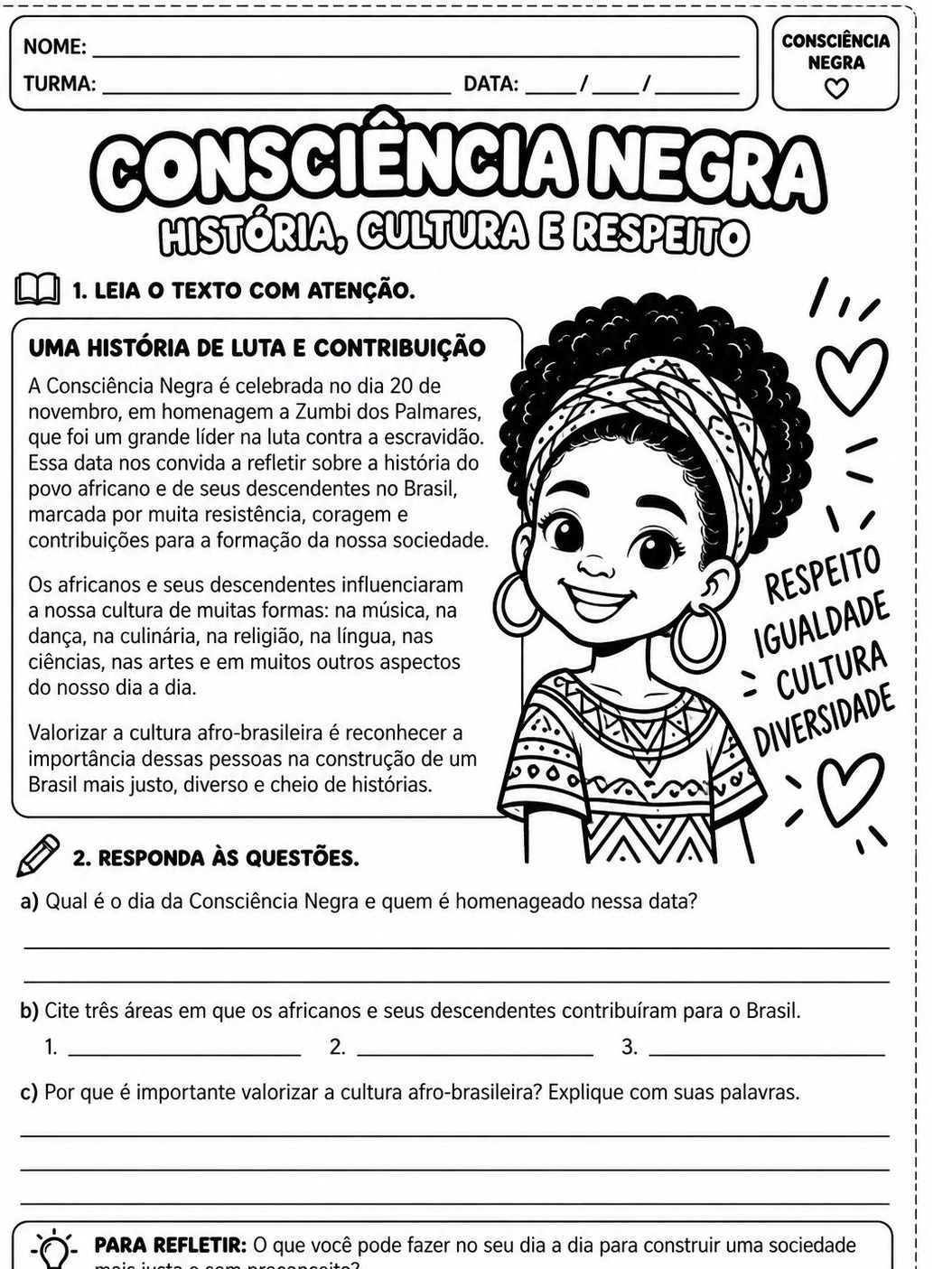 Consciência Negra – 10 Atividades para Imprimir | Fundamental I — amostra 6: Kit Consciência Negra com 10 atividades em PDF…